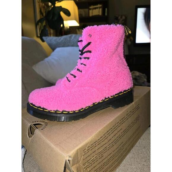 Dr Martens 1460 Pascal Faux Shearling Pink Lux  Boots - Picture 5 of 11